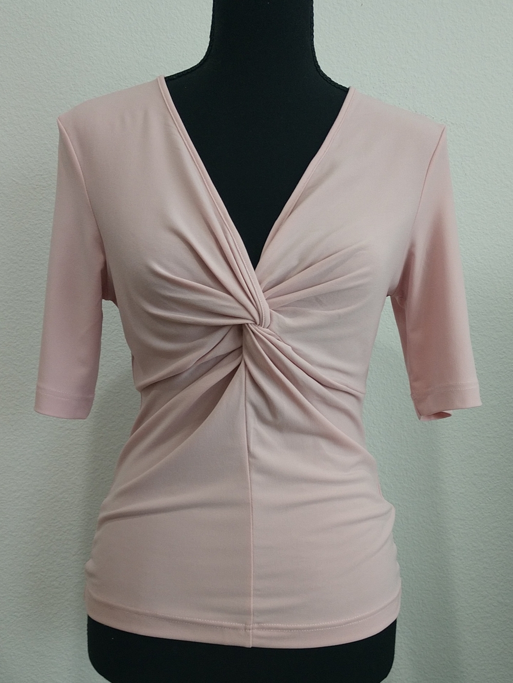 Twist-Front V-Neck Blouse in Light Pink